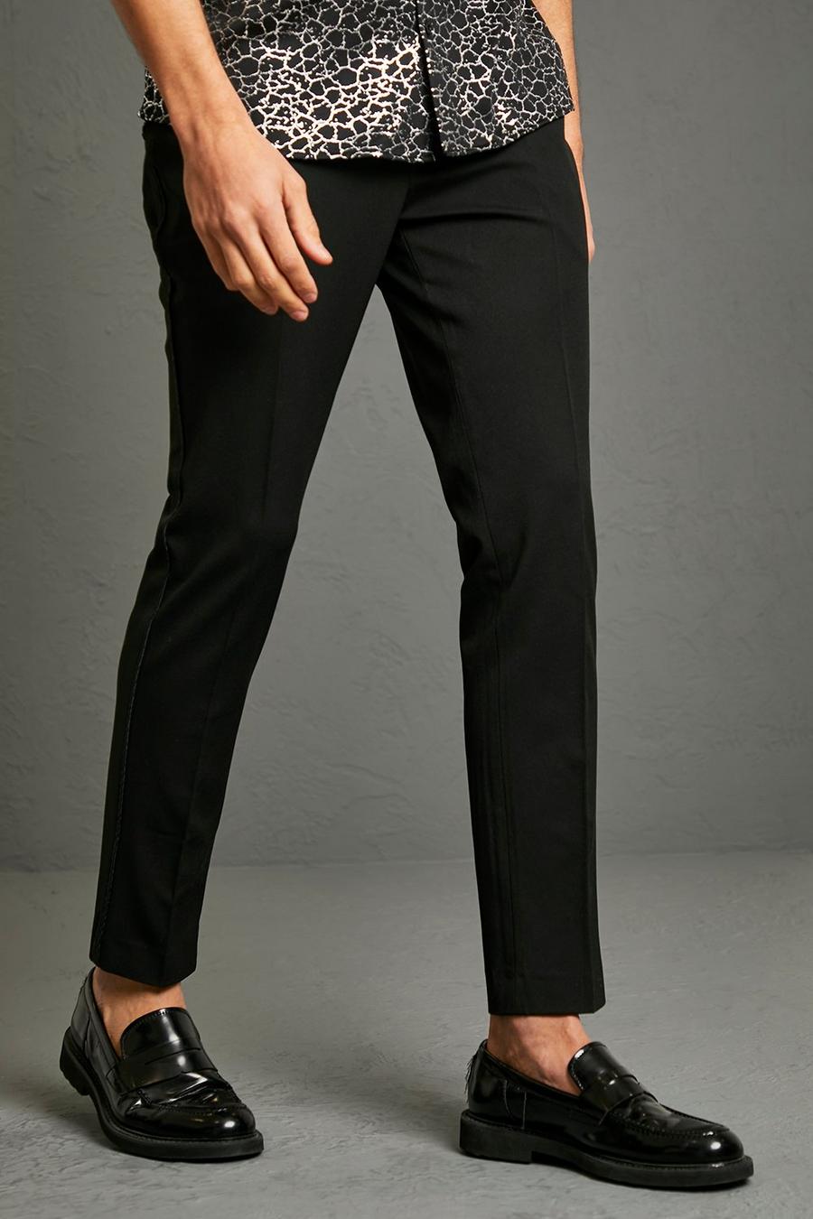 Black Fixed Waistband Skinny Trousers With Piping image number 1
