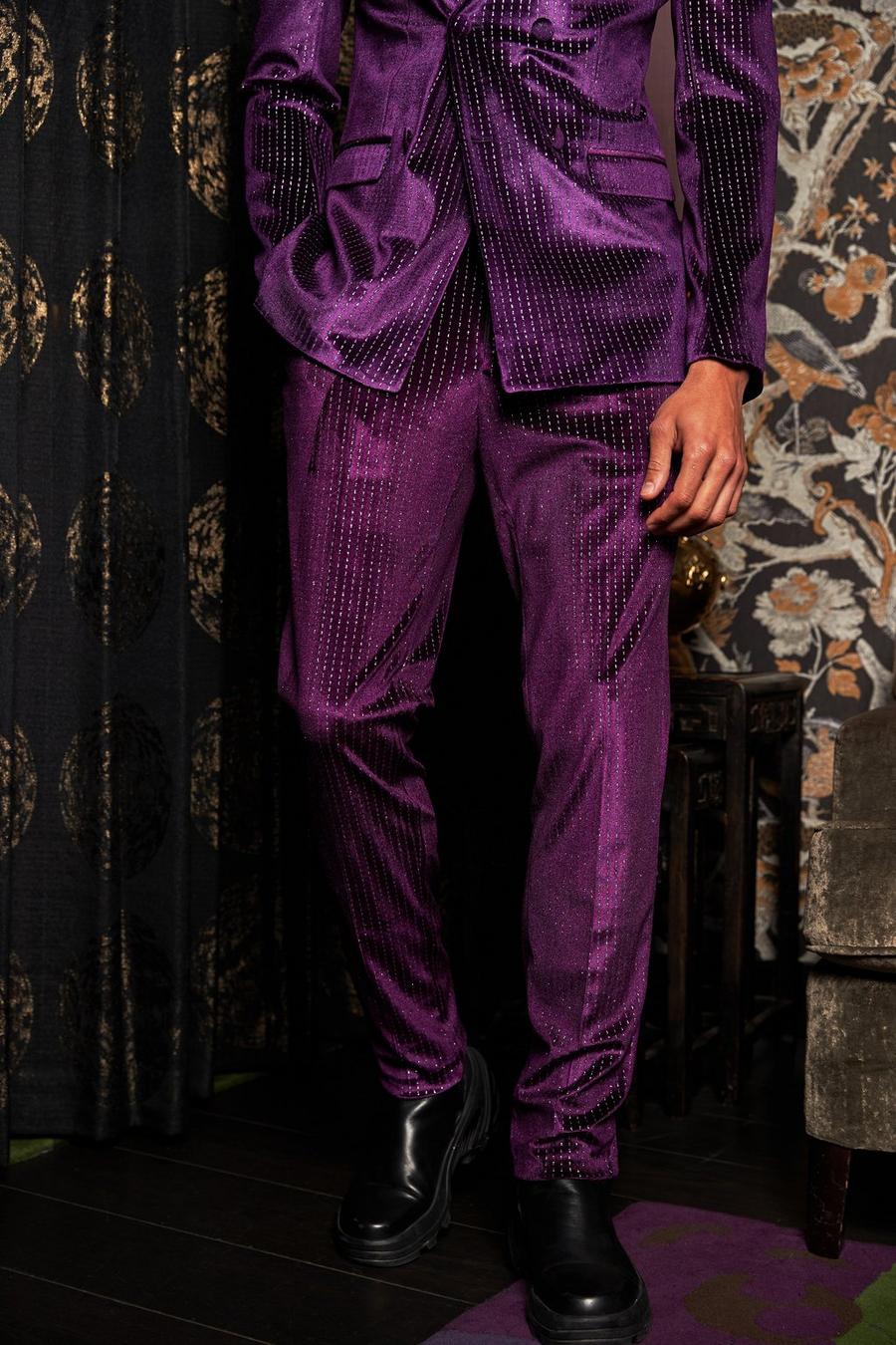 Purple Skinny Diamante Trousers image number 1