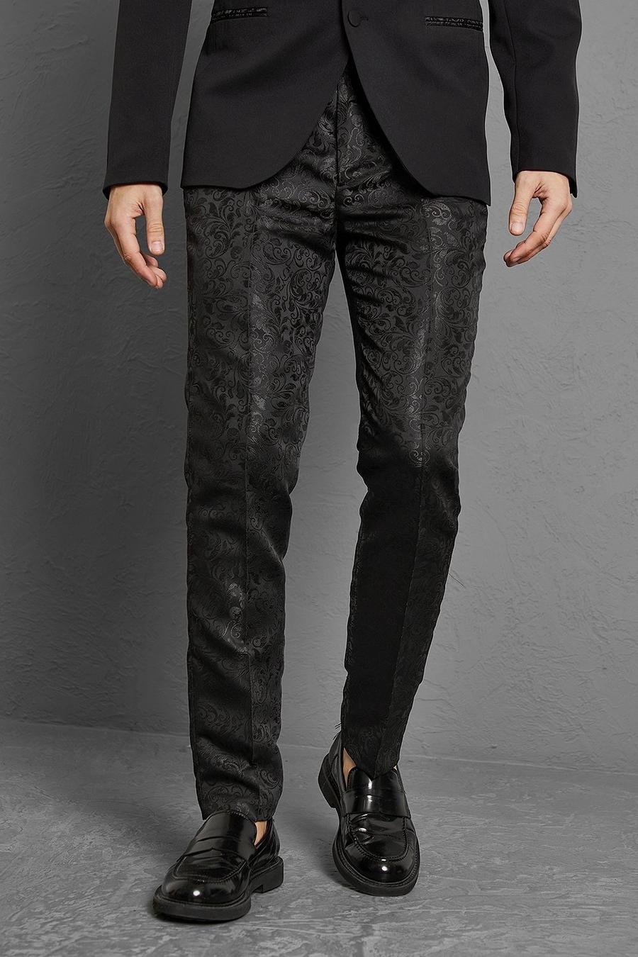 Black Slim Jacquard Tape Suit Trousers image number 1