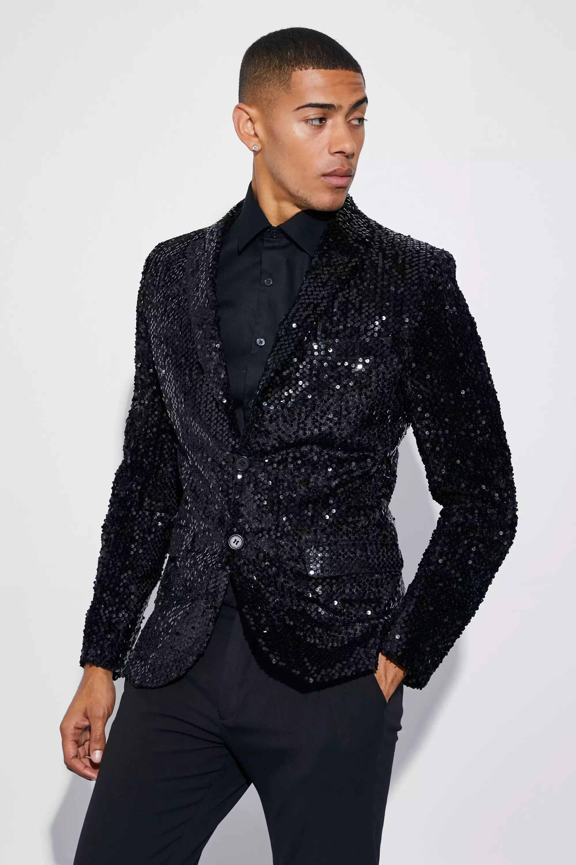 Green Sequin All Over Blazer with Tie: Men's Christmas Outfits