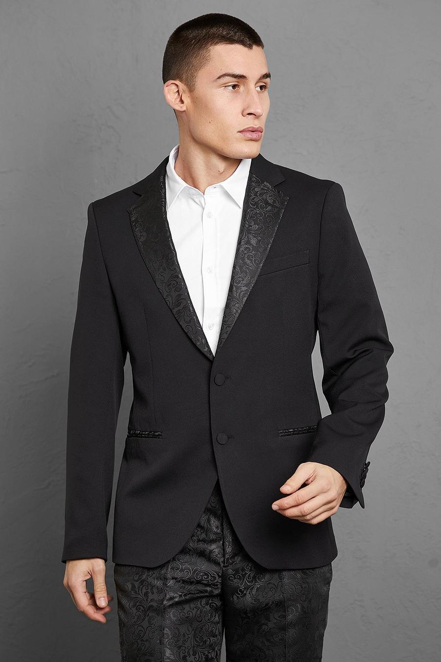 Black Slim Single Breasted Jacquard Suit Jacket image number 1