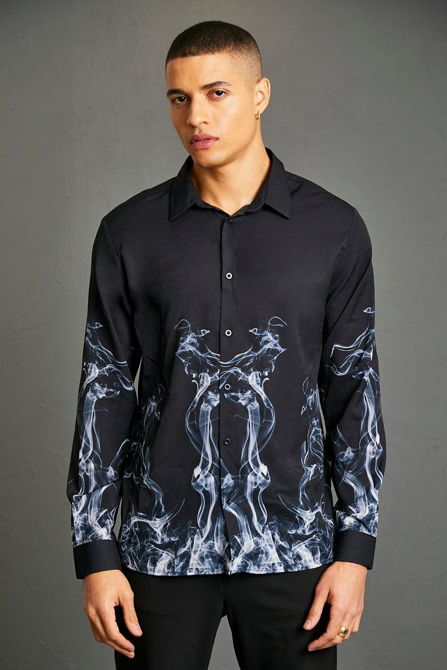Black חולצה עם הדפס עשן ושרוולים ארוכים image number 1