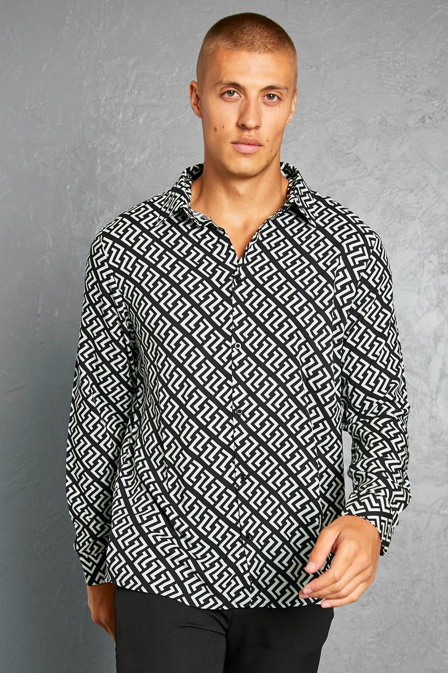 Black Långärmad mönstrad skjorta i viskos image number 1