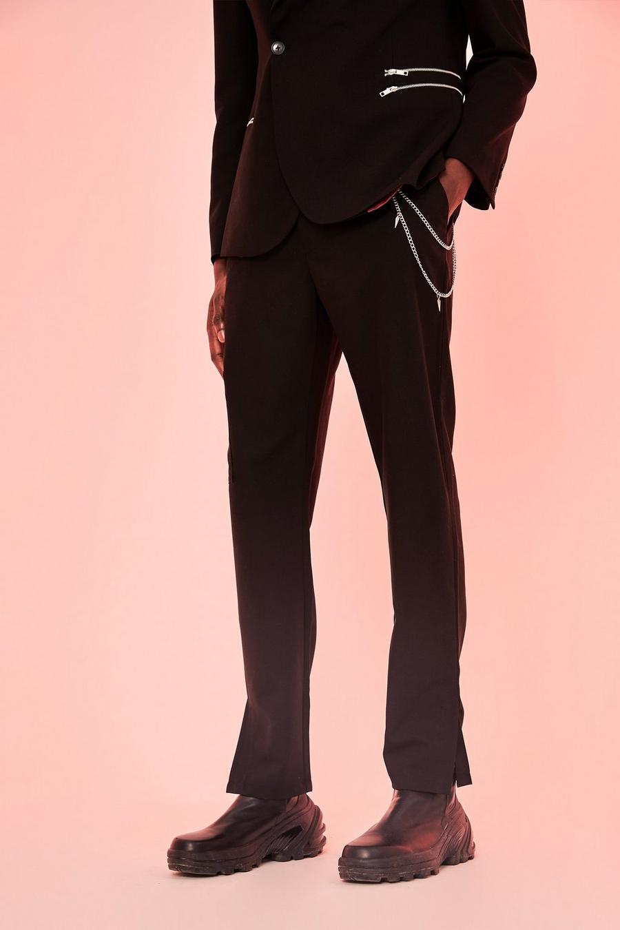 שחור מכנסי חליפה סקיני עם שרשרת ורוכסנים image number 1