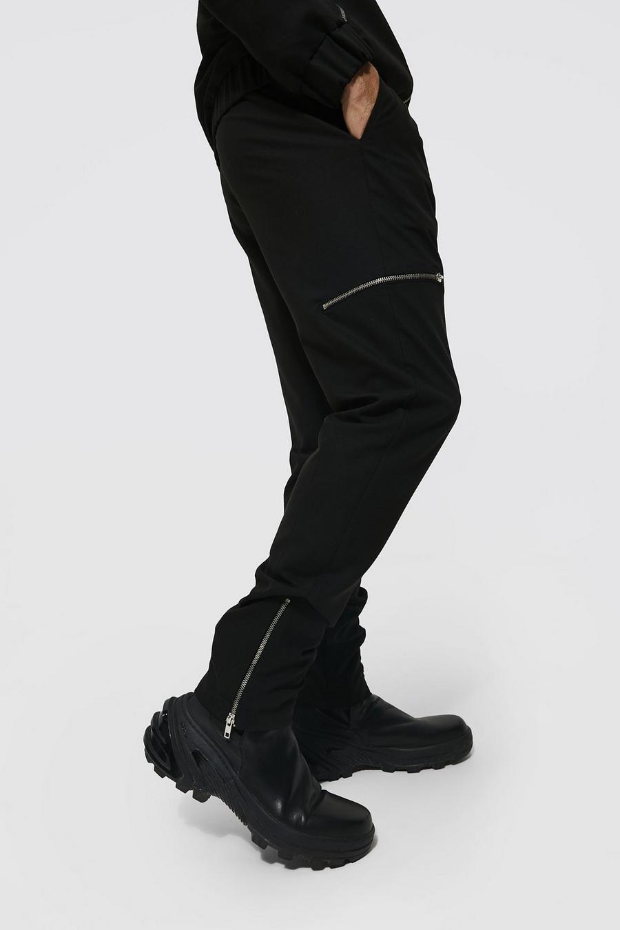 Black Skinny Zip Hem Tailored Trousers image number 1
