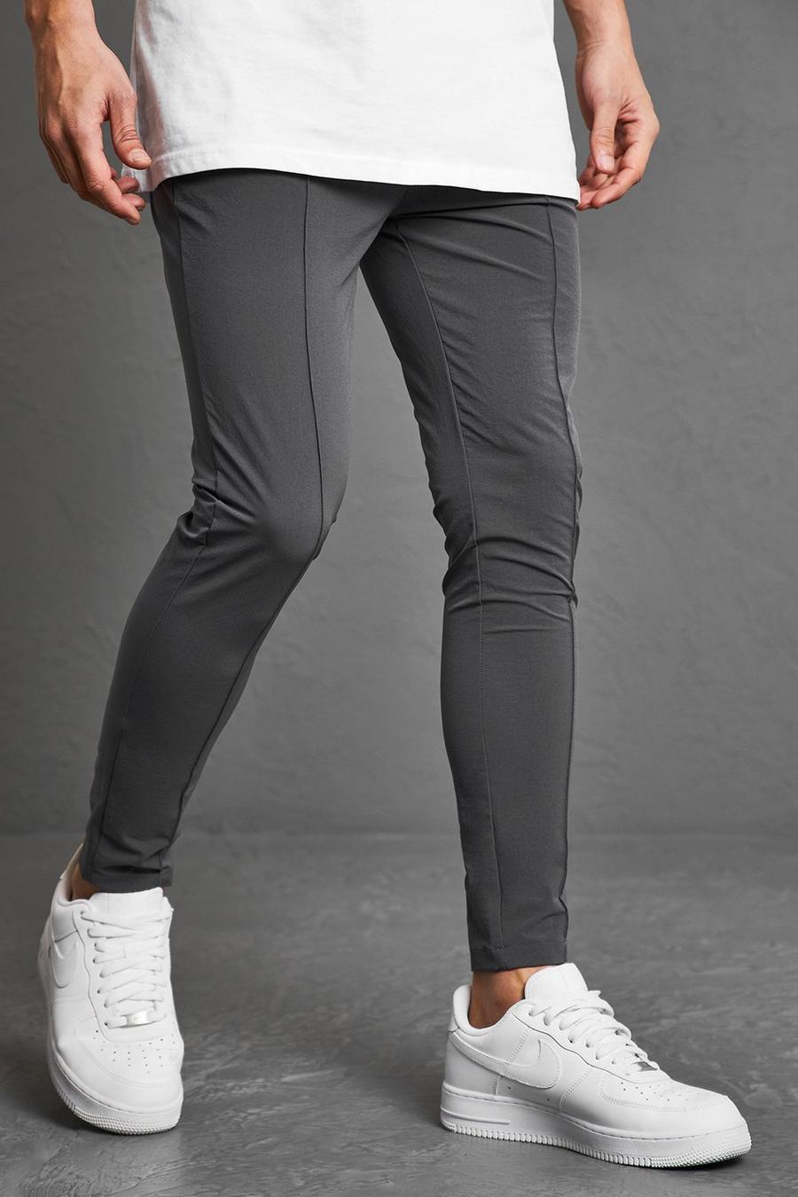 Pantaloni Slim Fit in Stretch tecnico con pieghe frontali, Dark grey gris