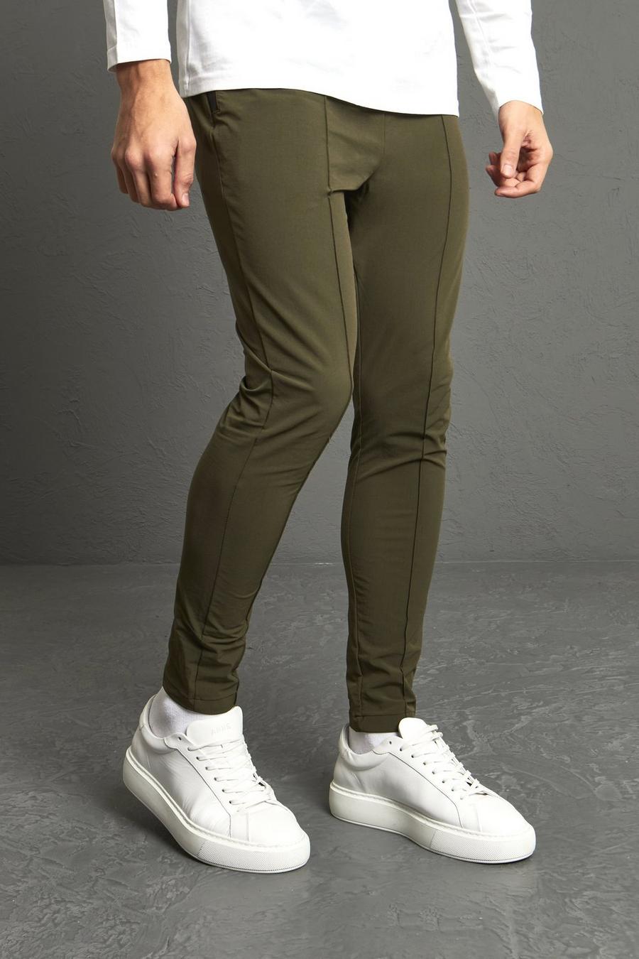 Pantalon stretch uni coupe slim, Olive image number 1