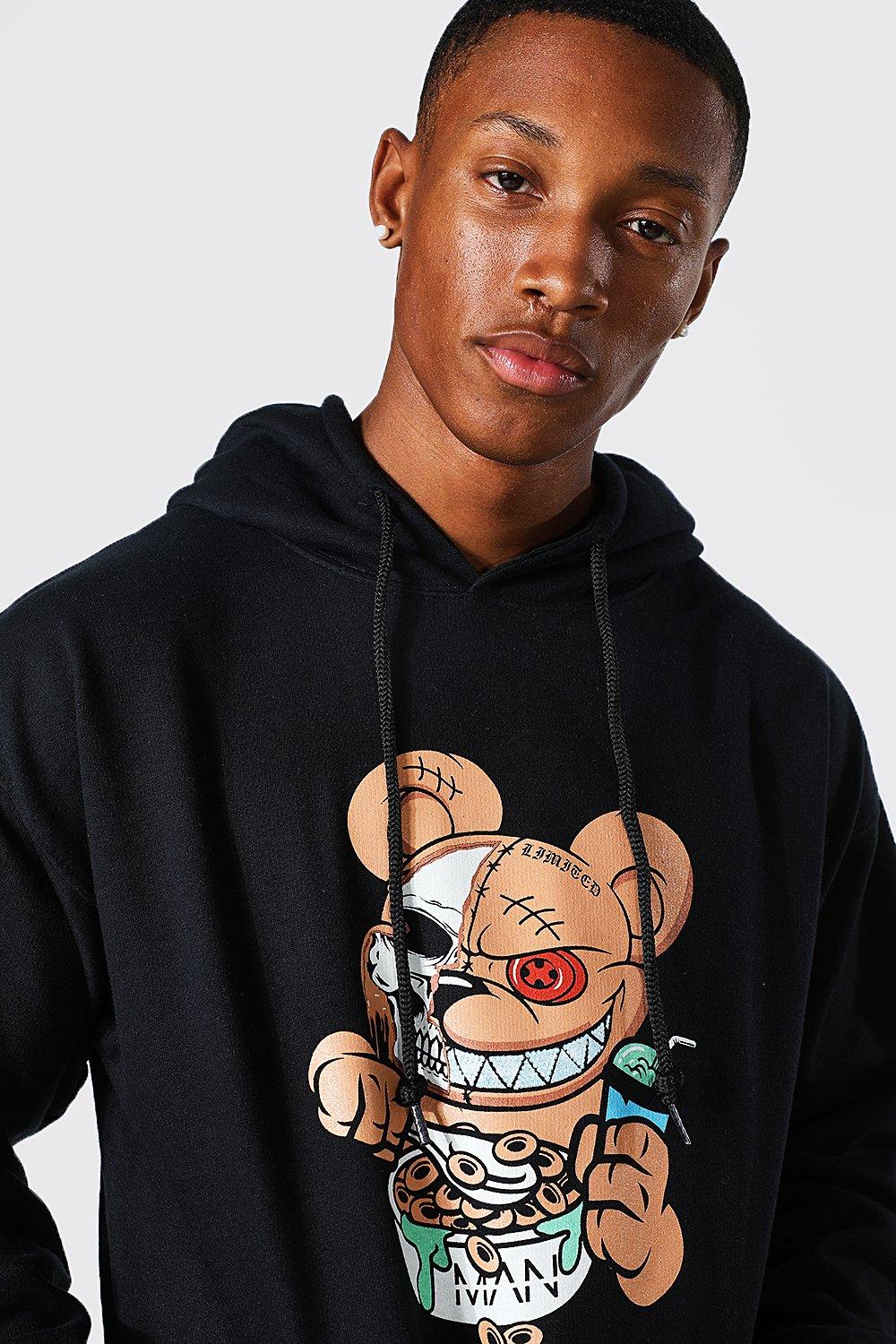 Oversized Evil Teddy Print Hoodie