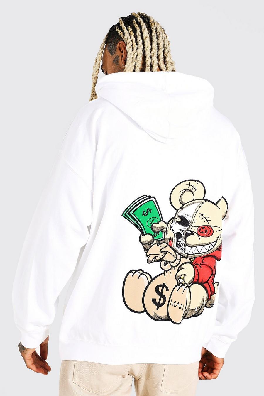 White Oversized Ofcl Man Evil Teddy Hoodie image number 1
