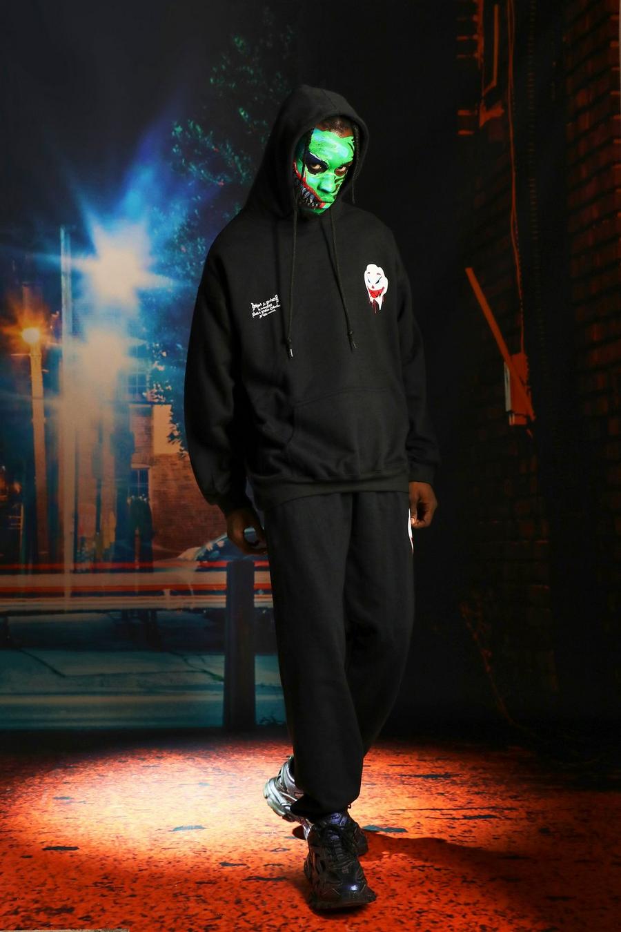 Black Oversized Halloween Drip Face Hood Tracksuit image number 1