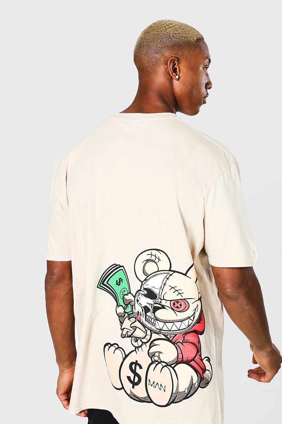 Oversize Official Man T-Shirt mit Evil Teddy Print, Sand image number 1