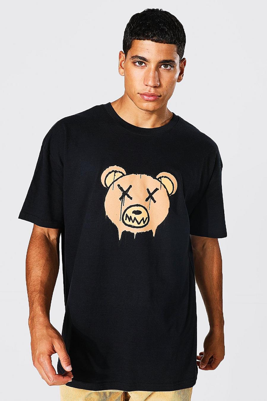 Oversize T-Shirt mit Teddy Bear Print, Black image number 1