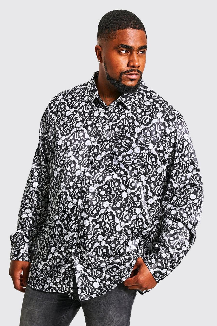 Black Plus Long Sleeve Floral Satin Shirt image number 1