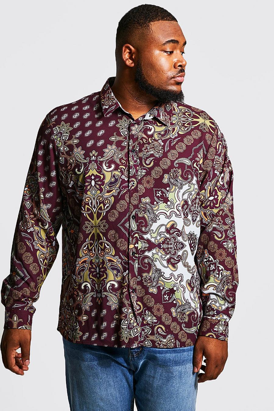 Red Plus Long Sleeve Paisley Print Shirt image number 1
