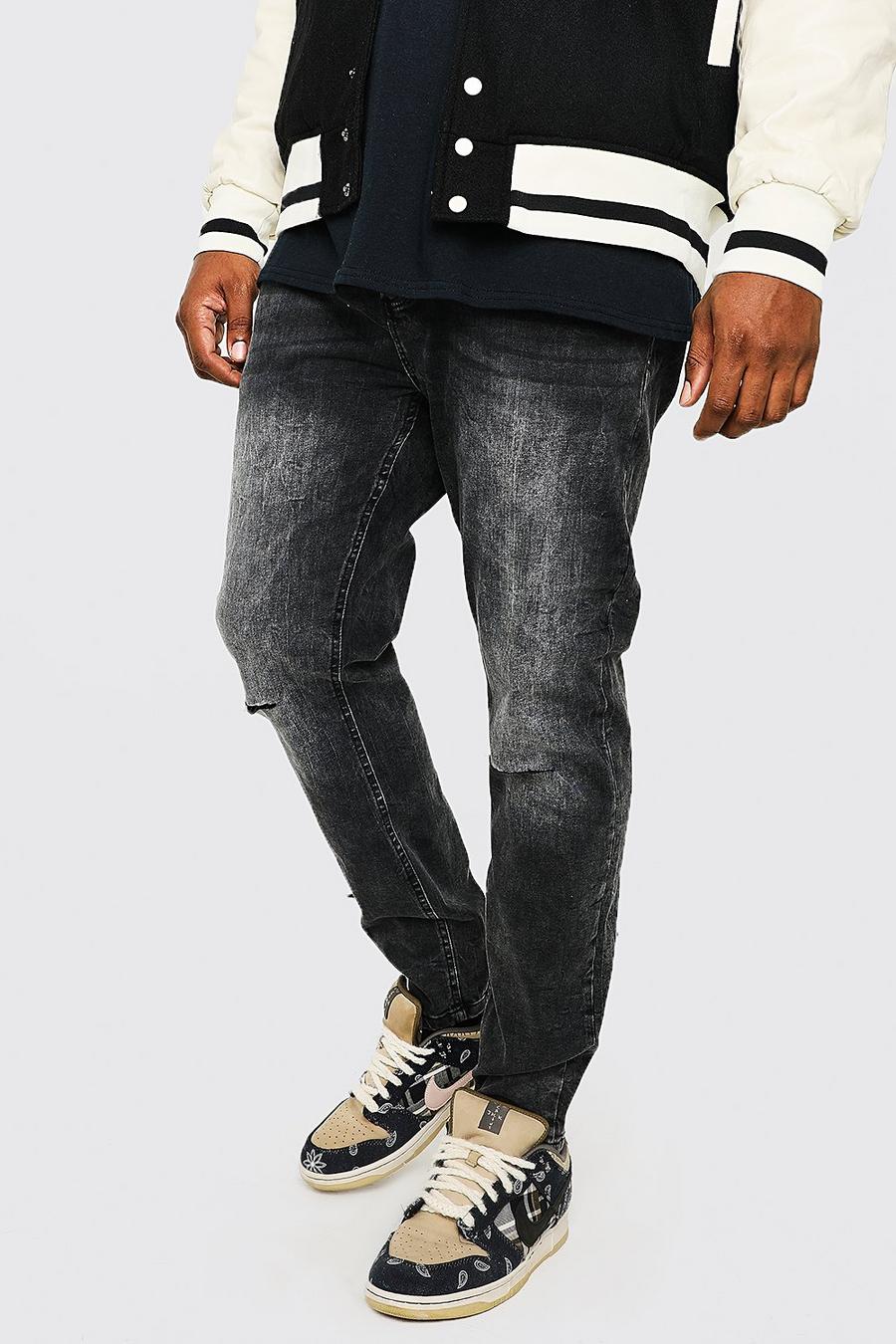 Washed black Plus - Skinny jeans med slitna knän image number 1