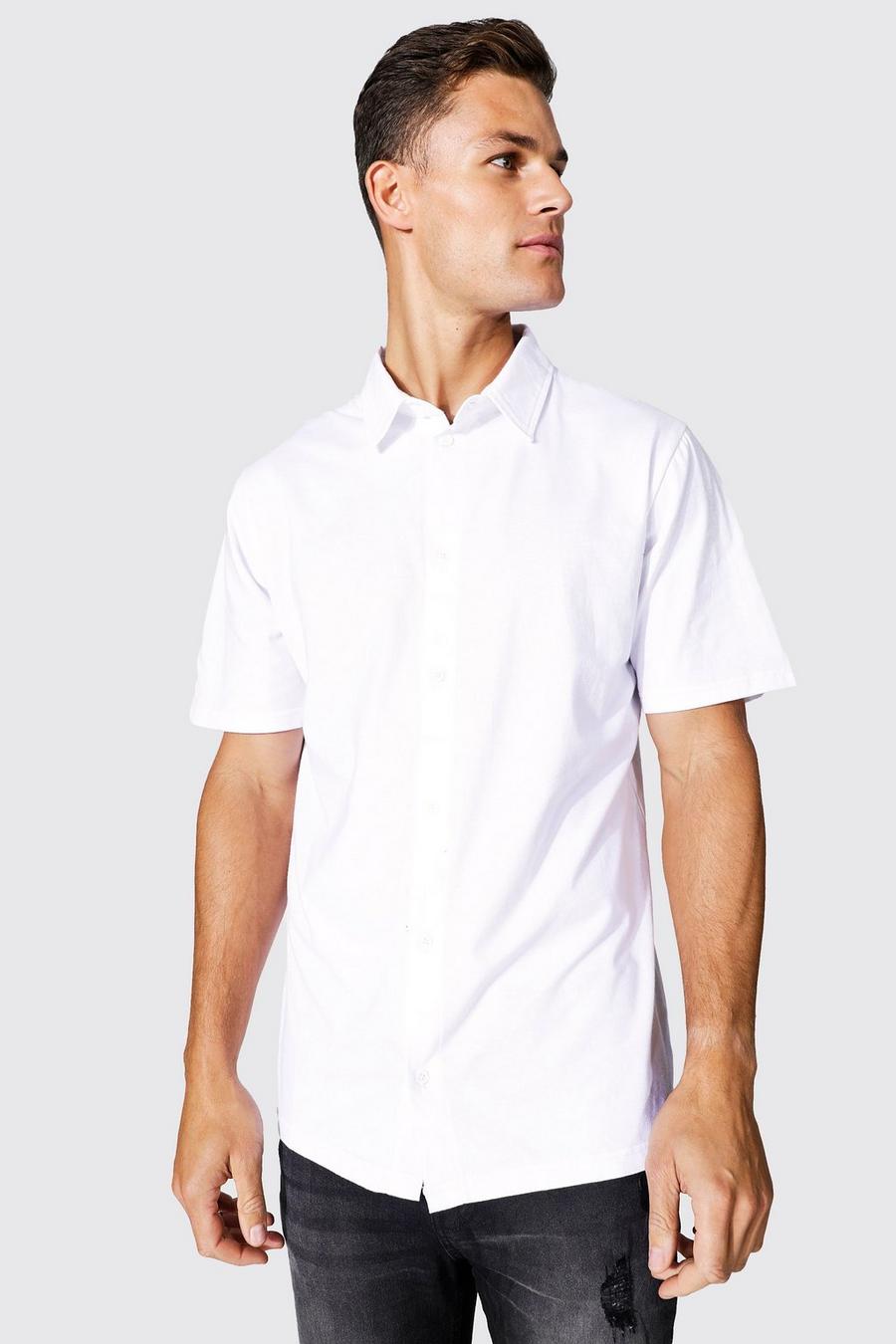 לבן חולצה מבד ג'רסי עם שרוולים קצרים, לגברים גבוהים image number 1