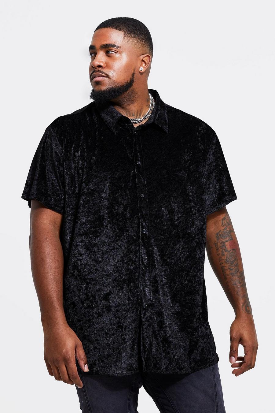 Black Plus Short Sleeve Regular Fit Velvet Shirt image number 1