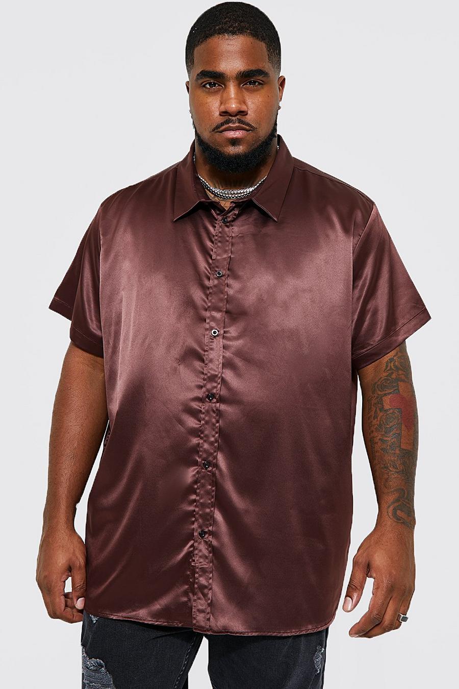 Chocolate Plus Short Sleeve Satin Slim Fit Shirt image number 1