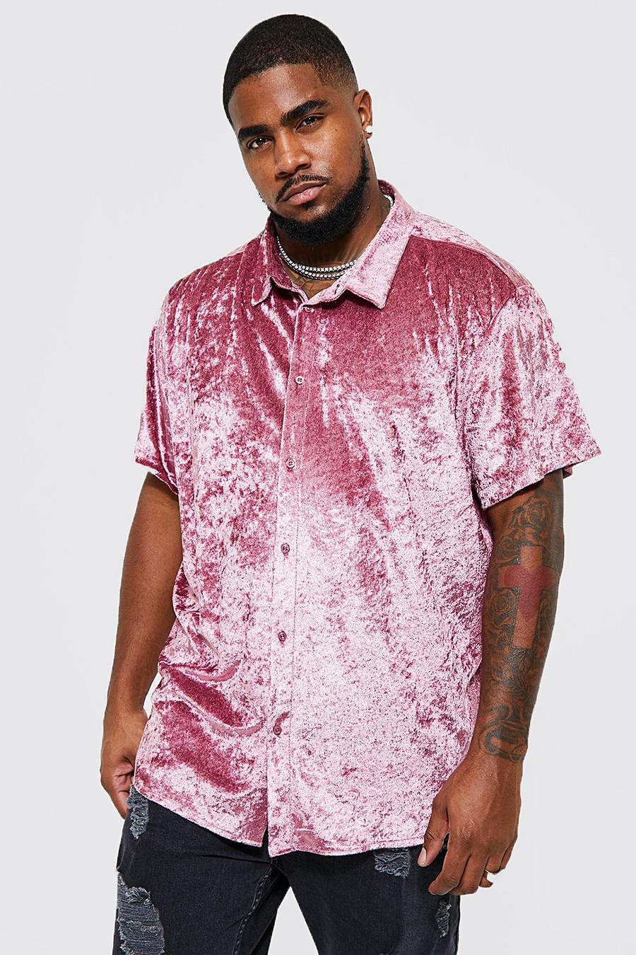 Dusky pink Plus Short Sleeve Regular Fit Velvet Shirt image number 1