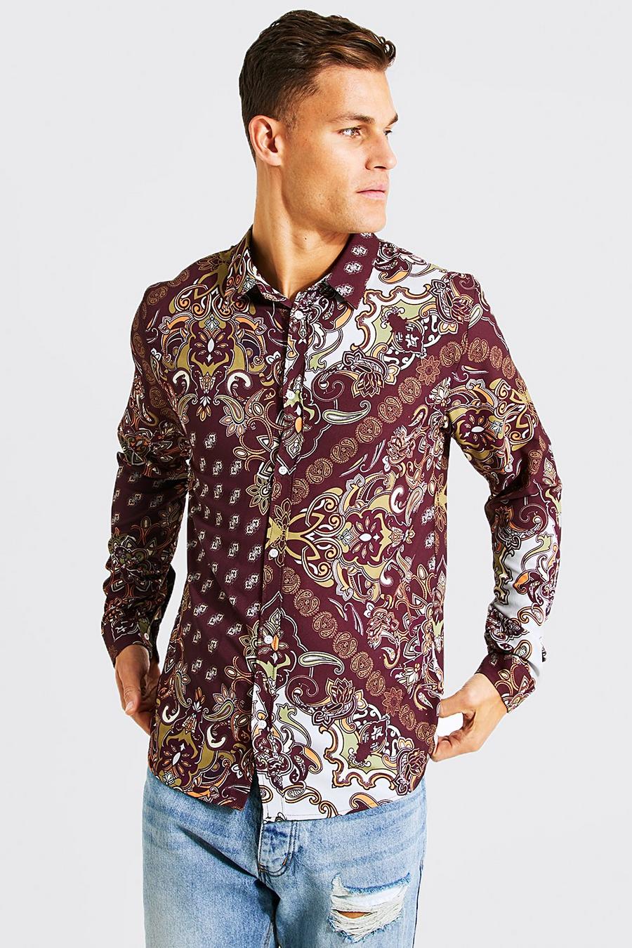 Red Tall Long Sleeve Paisley Print Shirt image number 1