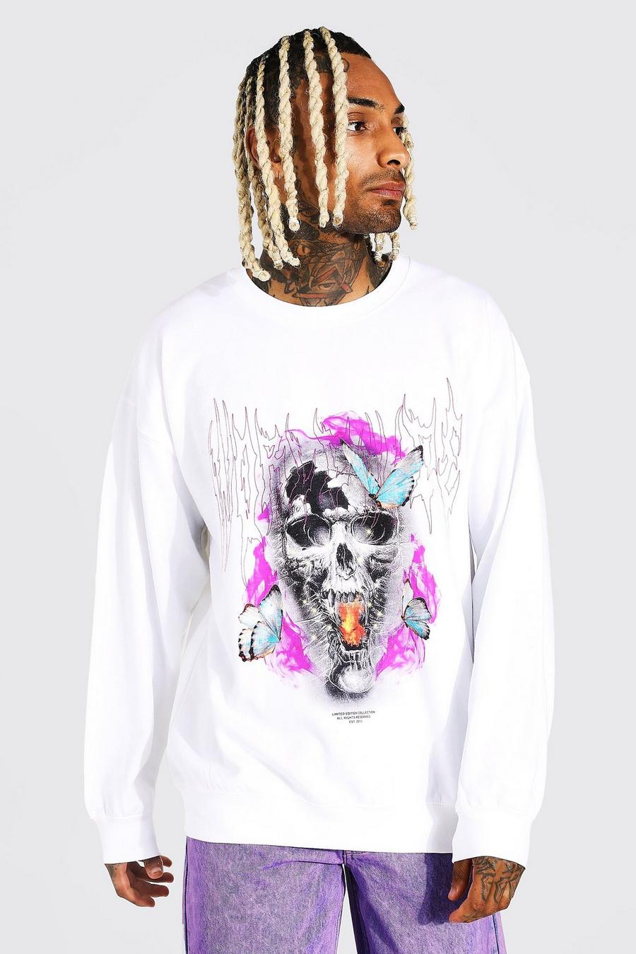 Sand_white Oversized Butterfly Skull Graphic Sweat image number 1