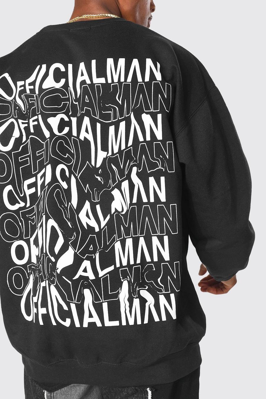 Black Oversized Offical Man Warped Print Sweatshirt image number 1