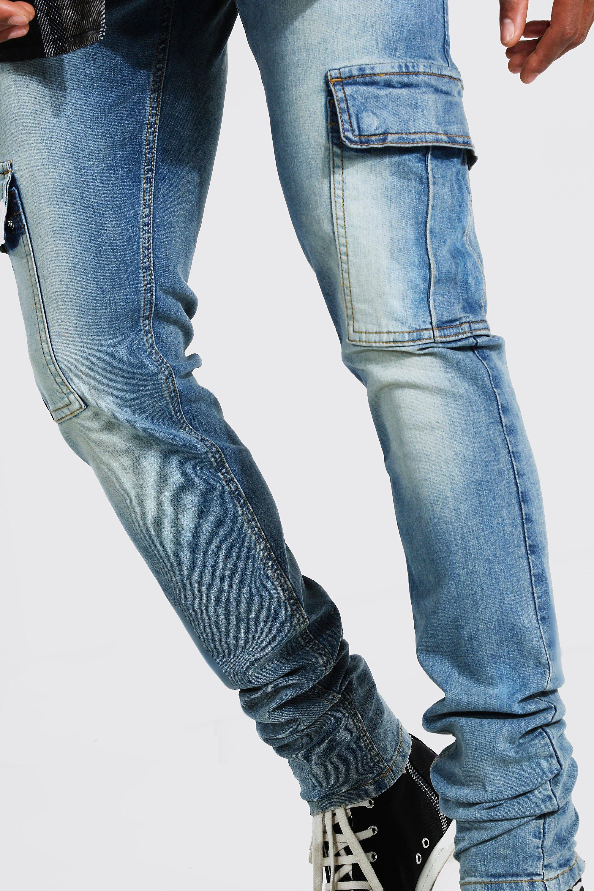 Men's Skinny Stretch Stacked Leg Cargo Jeans