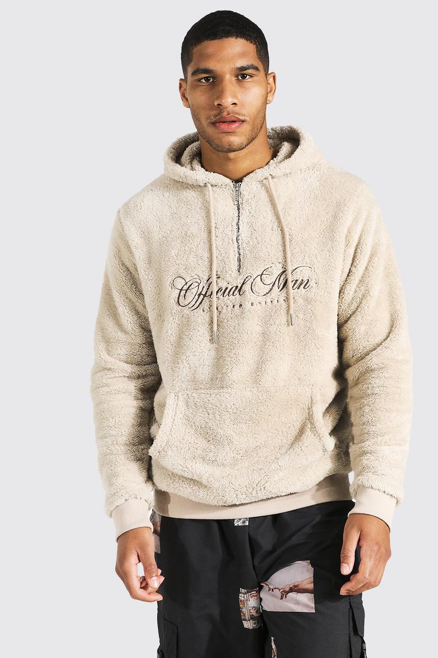 Sand Tall Man Embroidered Borg 1/2 Zip Hoodie image number 1