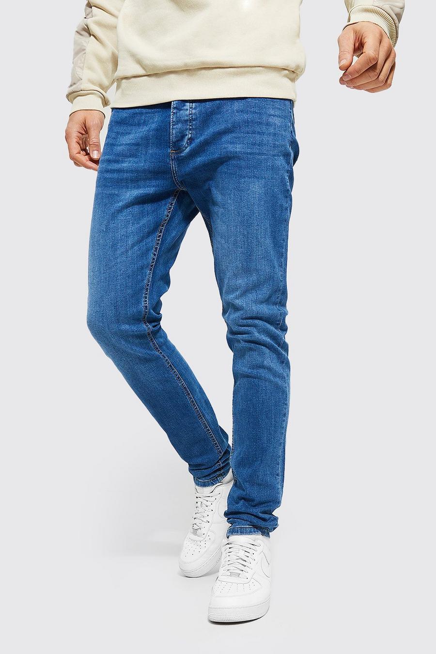 כחול ביניים סקיני ג'ינס סטרץ' לגברים גבוהים image number 1