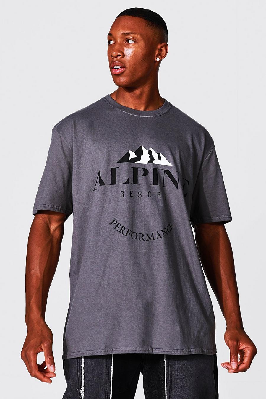Charcoal Oversized Alpine Resort Printed T-shirt image number 1