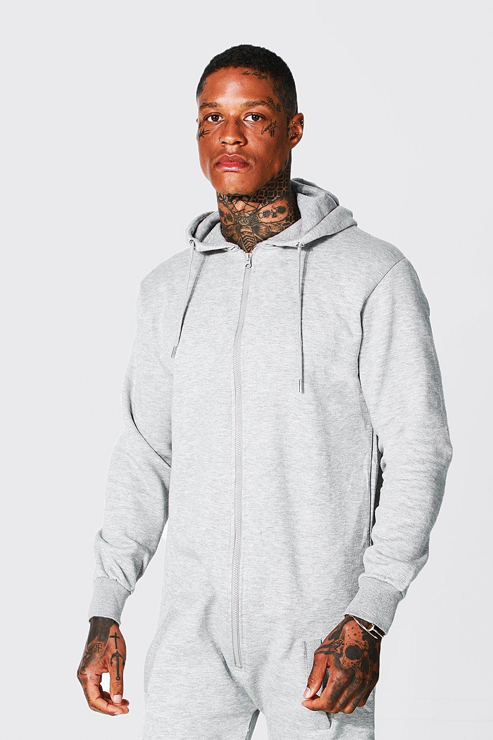 Men s Zip Through Hooded Onesie Boohoo UK