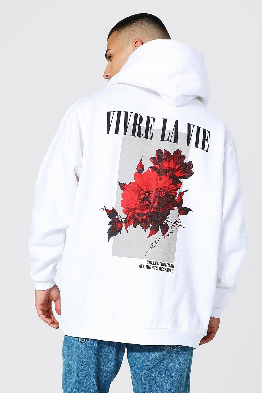 White Oversized Floral Back Print Hoodie image number 1