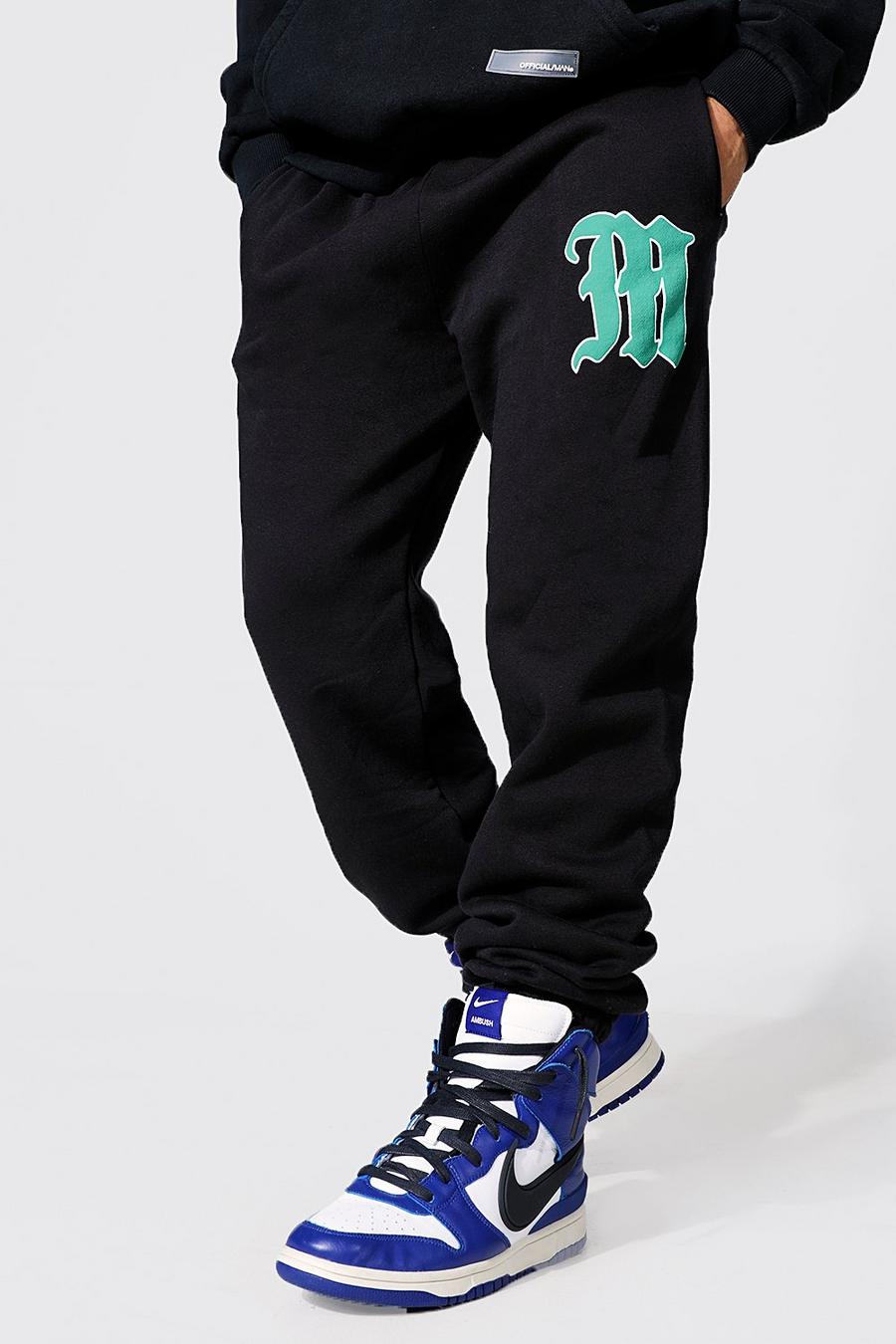 M Varsity Puff Print Jogger | boohoo