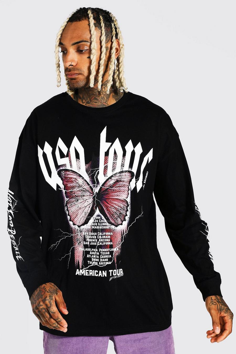 Black Oversized Butterfly Print Long Sleeve T-shirt image number 1