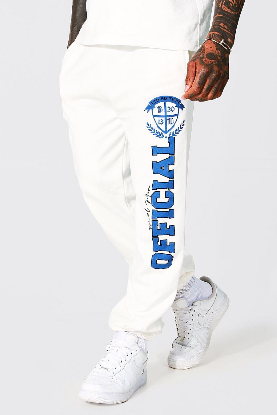 Pantalón deportivo con estampado universitario Official, Ecru image number 1