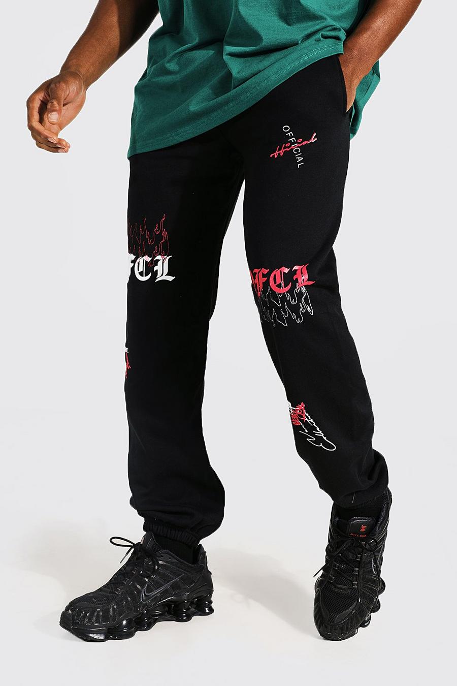 Pantalón deportivo Ofcl con estampado gráfico, Black image number 1