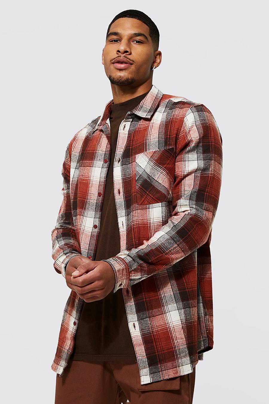 Tall Regular Fit Longline Rust Check Shirt image number 1