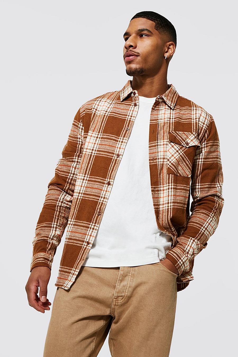 Tall Regular Fit Chocolate Brown Check Shirt image number 1