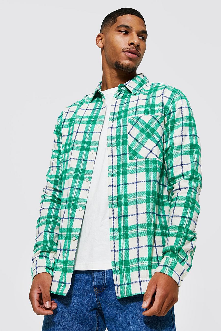 Tall Regular Fit Split Hem Green Check Shirt image number 1