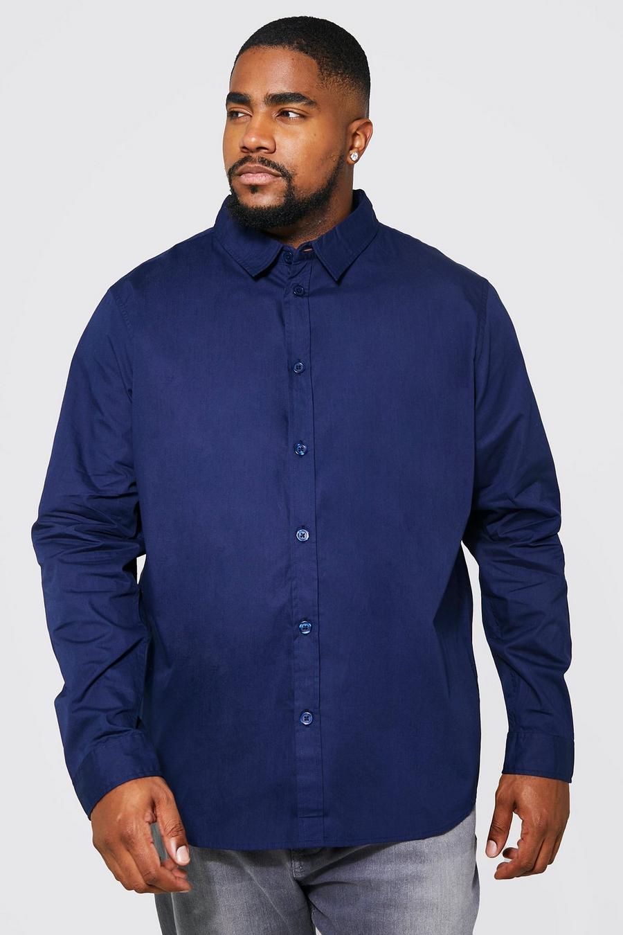נייבי כהה חולצה מכותנת פופלין עם שרוולים ארוכים, מידות גדולות image number 1