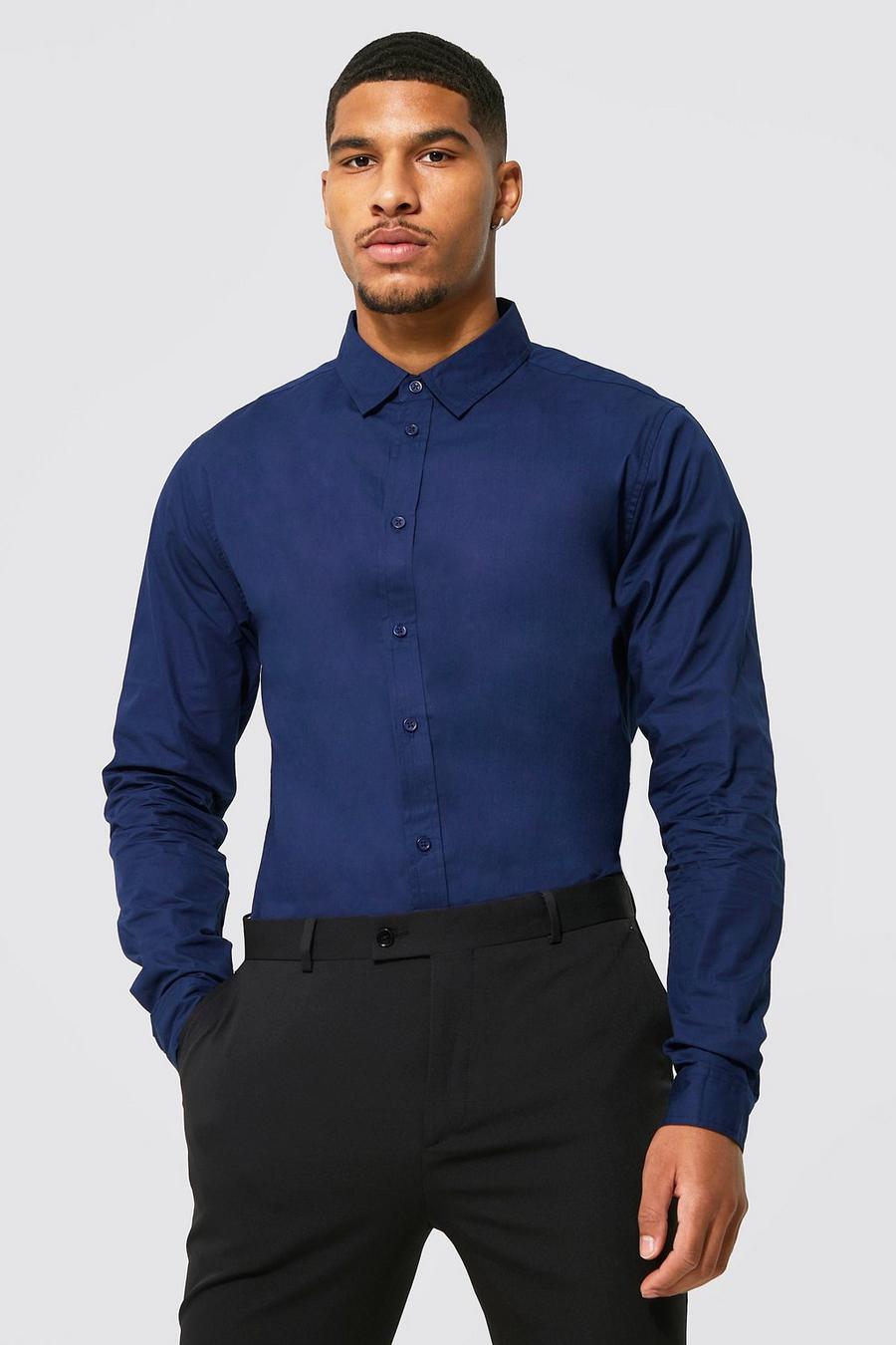 Dark navy Tall - Långärmad skjorta i bomullspoplin image number 1