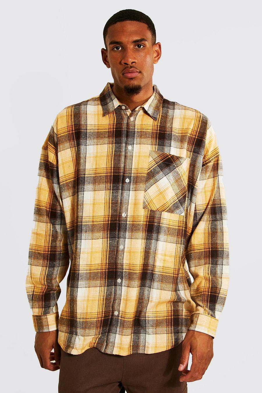 Tall Oversized Mustard Check Shirt image number 1