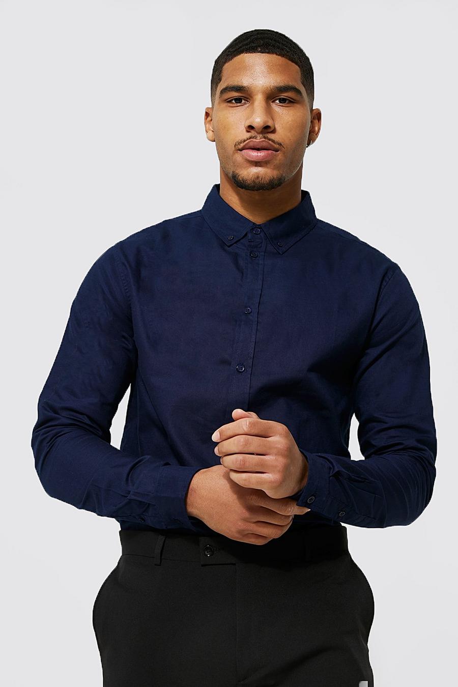 Dark navy blå Tall Long Sleeve Oxford Shirt