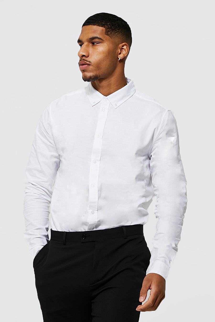 לבן חולצת אוקספורד עם שרוולים ארוכים, לגברים גבוהים image number 1