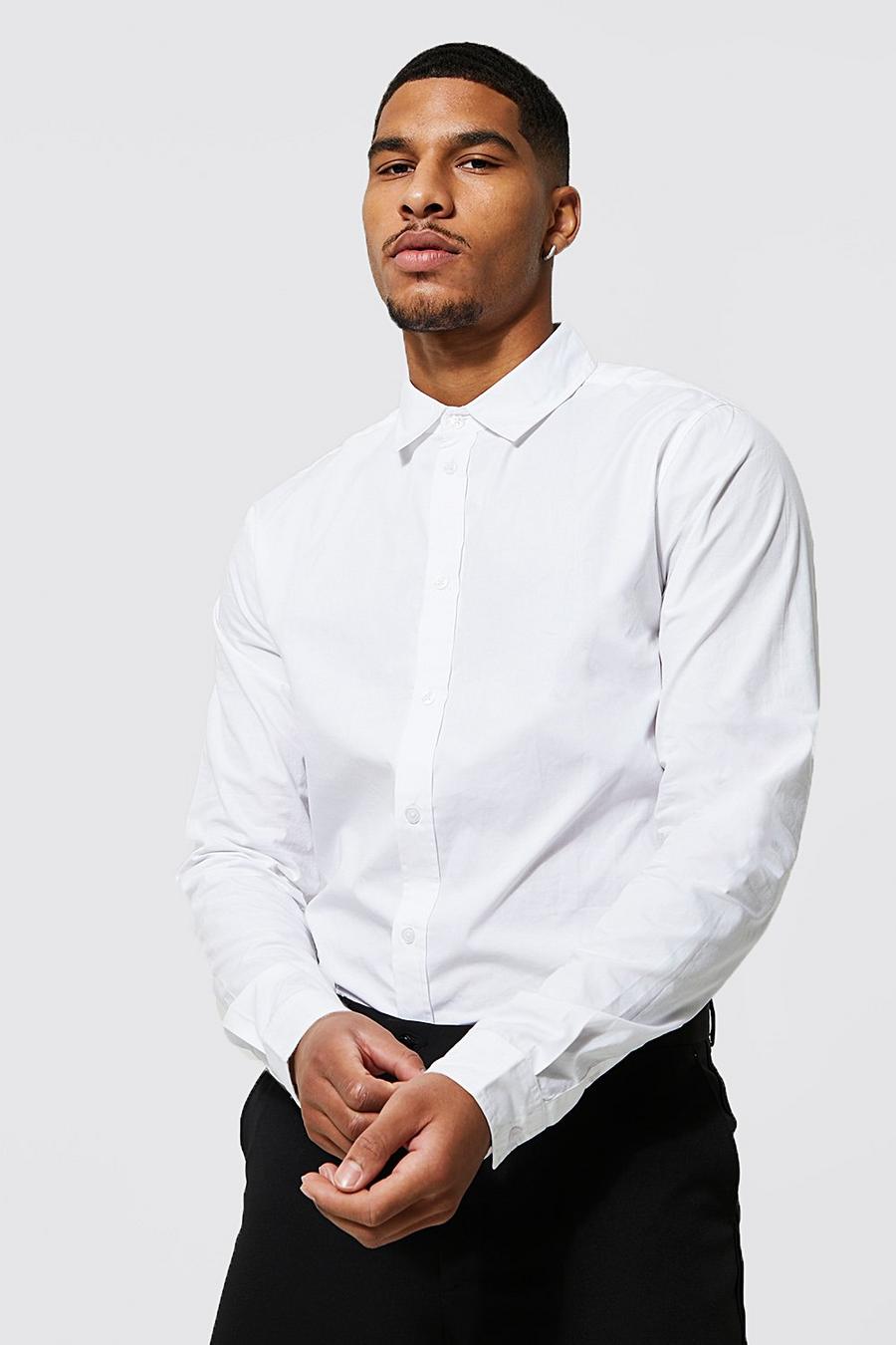 Camicia Tall a maniche lunghe in cotone popeline, White bianco image number 1
