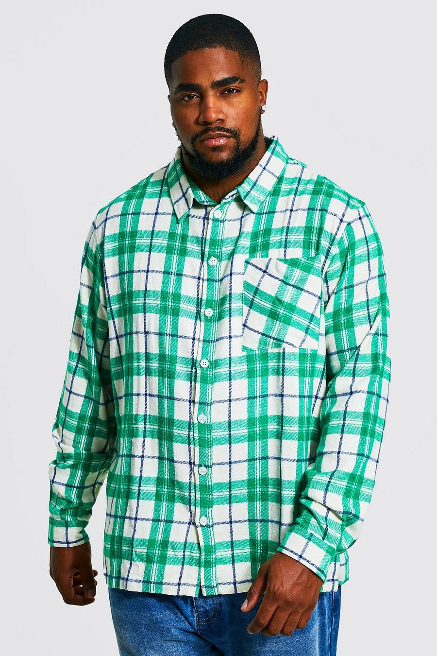 Plus Regular Fit Split Hem Green Check Shirt image number 1