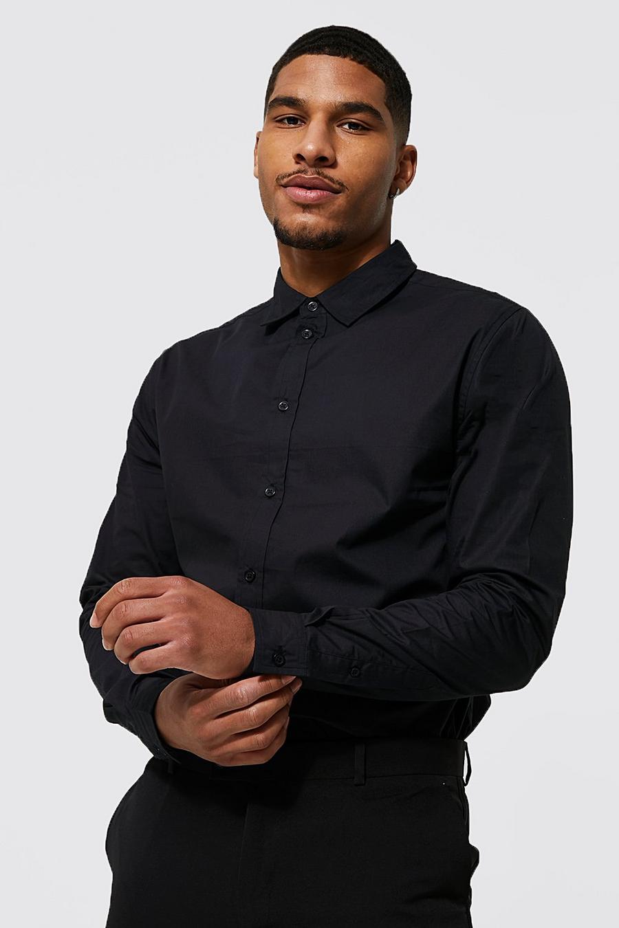 Black Tall Long Sleeve Cotton Poplin Shirt image number 1