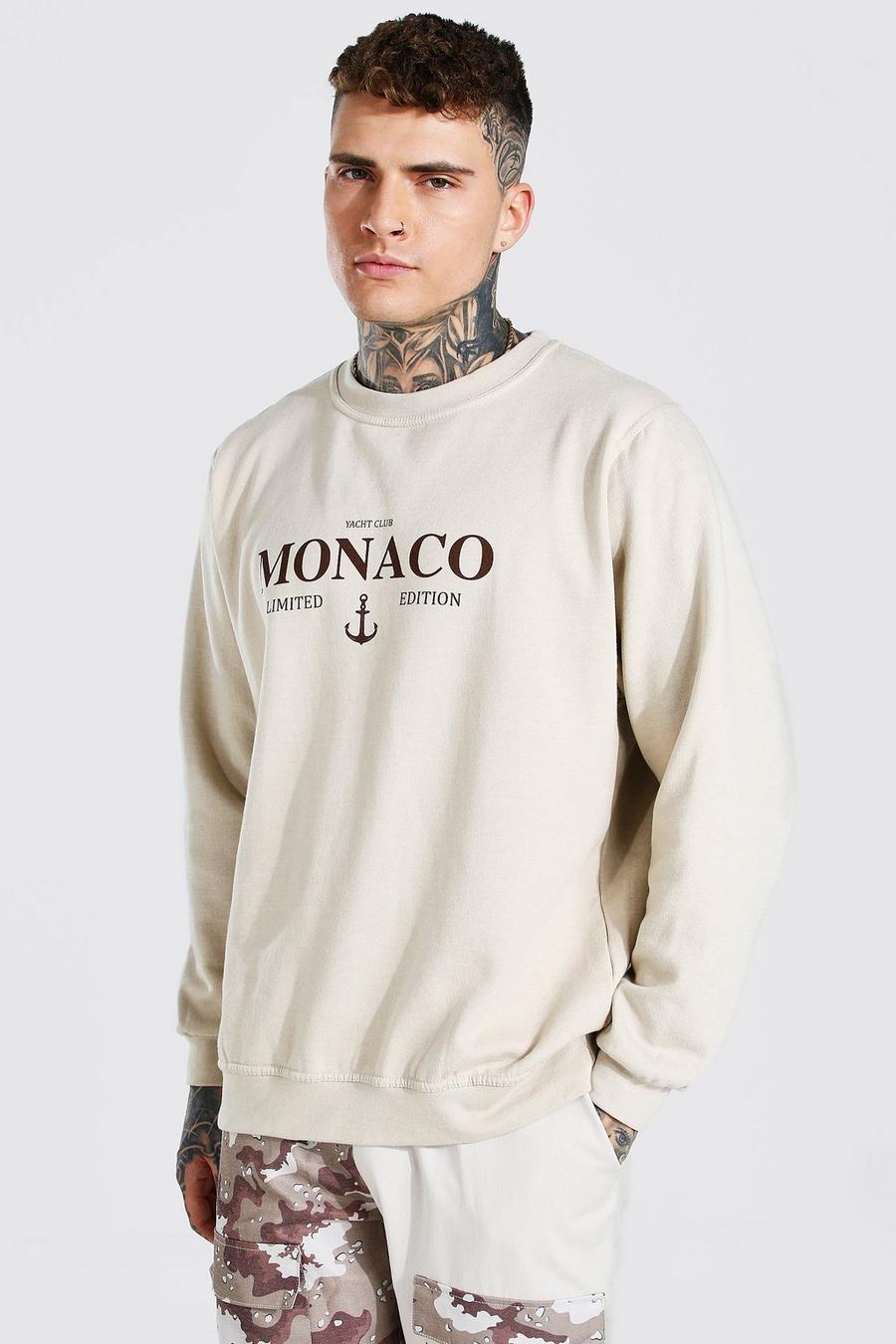 Sand beige Oversized Monaco Printed Sweatshirt