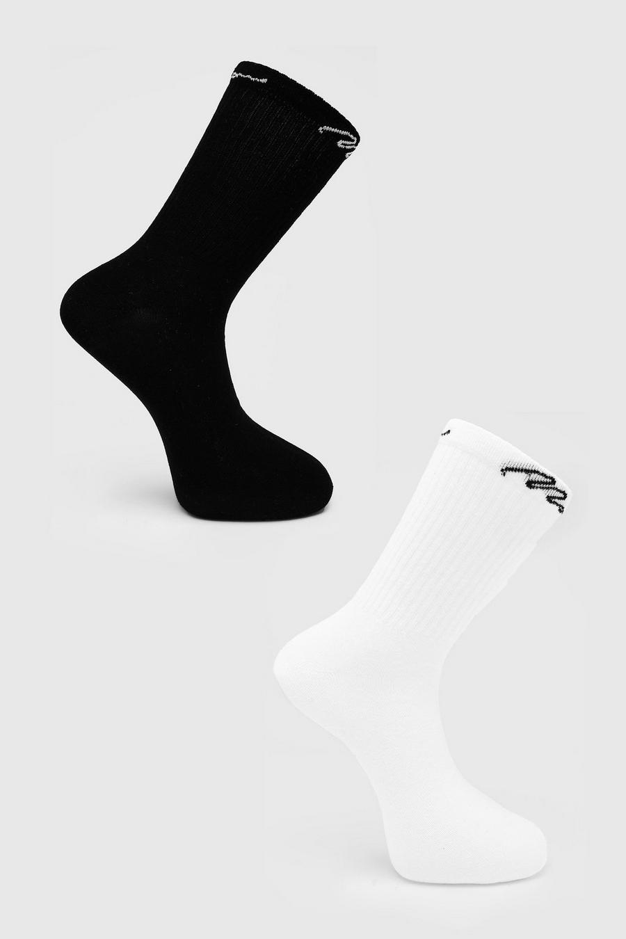 Pack de 2 pares de calcetines de tubo con firma MAN, White image number 1