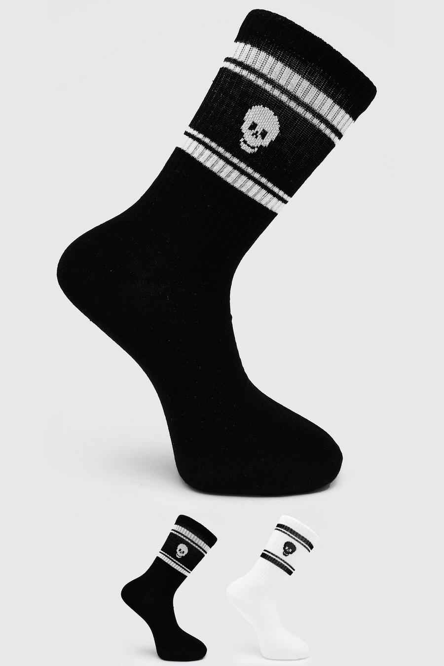 2er-Pack Jacquard-Socken mit Totenkopf, White image number 1